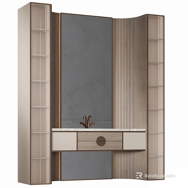 Elegant Modern Bathroom Cabinet With Mirror Faucet Marble Countertop And Drawer 3d model 