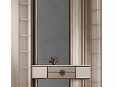 Elegant Modern Bathroom Cabinet With Mirror Faucet Marble Countertop And Drawer 3d model