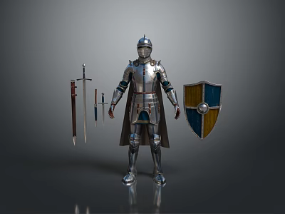 Modern Kitchen Knife Set With Shield Shaped Board And Cooking Utensils 3d model