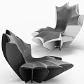 Modern Leisure Chair With Brown Gray Leather And Curved Multi panel Structure 3d model