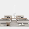 Modern Double Bed With Upholstered Headboard Neutral Pillows Rug And Pendant Light Interior