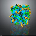 3D Geometric Cube Structure With Blue Green Yellow Interconnected Molecular Strands