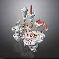 Floating Islands 3D Model With White Rock Structures Green Plants And Red Buildings 3d model