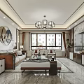 Modern Chinese Dining and Living Room Interior Design With Wooden Furniture And Decorative Paintings