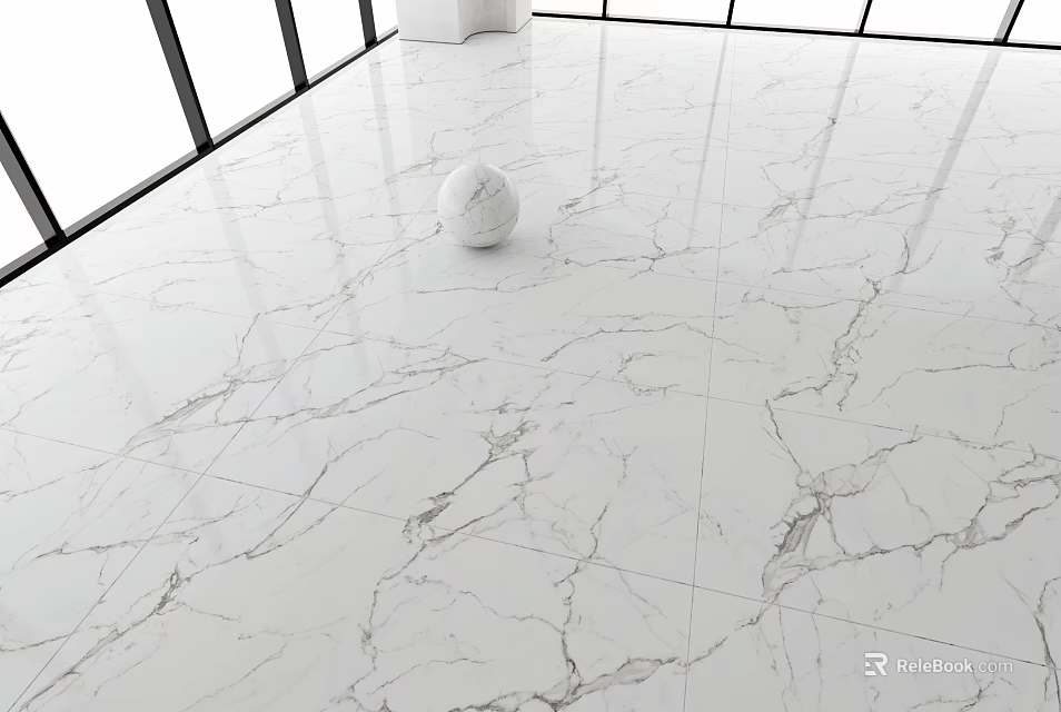 White Marble Veined Floor Tiles in Bright Space With Natural Light 3d model 