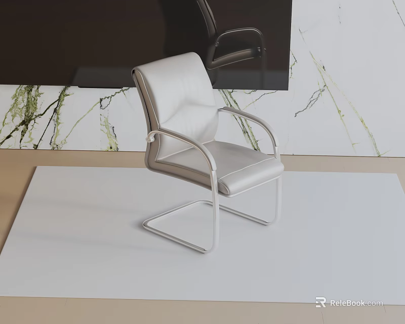 Modern White Leather Office Chair With Metal Frame And Armrests Design 3d model 