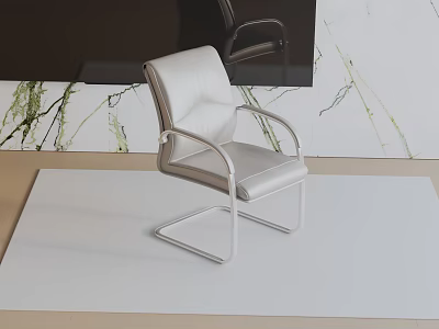 Modern White Leather Office Chair With Metal Frame And Armrests Design 3d model