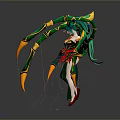 Fantasy Half Spider Character Design With Green Gold Armor Red Accents And Multiple Legs