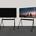 Two 65 Inch TVs on Black Rolling Stands Showcase Modern Display Setup
