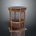 Vintage Copper Display Cabinet With Glass Doors And Carved Decorative Design