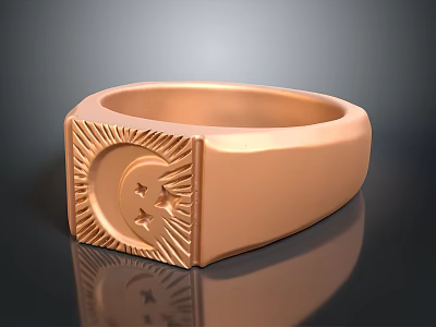 Elegant Rose Gold Square Ring With Sun Moon Star Engraved Design 3d model