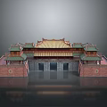 Traditional Ancient Chinese Architecture Featuring Red Brick Walls Yellow Tiled Roof And Symmetric Gates