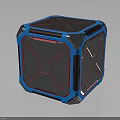 Futuristic Structural Cube Component With Blue Frame Red Lines And Black Panels 3d model