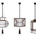 Chinese Style Lantern Shaped Chandeliers With Metal Frames White Shades And Tassels