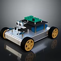 Robot Car with Camera Green Components and Wheels on Silver Chassis 3d model