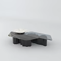 Modern Unique Coffee Table With Marble Top And Black Irregular Base Design 3d model