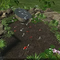 Tranquil Water Fountain Landscape With Koi Fish Green Plants And Lotus Flowers