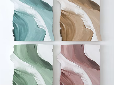 Four Colorful Abstract Paintings With Wavy Patterns For Modern Wall Decor 3d model
