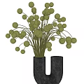 Green Spherical Flowers in U Shaped Gray Stone Vase Decorative Arrangement