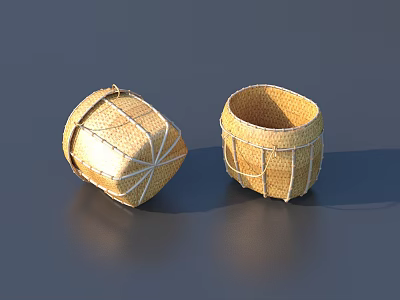 Handwoven Straw Baskets With Intricate Woven Patterns For Household Use 3d model