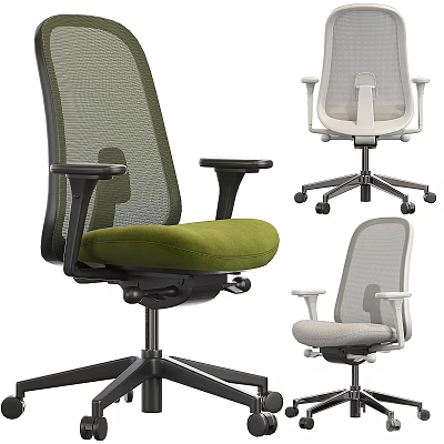 Ergonomic Office Chair With Mesh Back Green Fabric Seat Adjustable Arms Swivel Base White Gray Colors 3d model