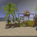Tropical Outdoor Photo Check-in Spot With Palm Trees Cactus Rocks And Brown Car At Night