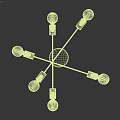 Modern Chandelier With Black Base Crossed Metal Arms Gold Sockets Six Clear Bulbs