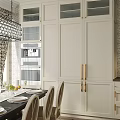 Modern Dining Living Room Interior Design With White Cabinets Gold Handles Dining Table And Chairs