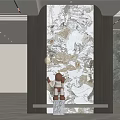 Modern background wall cream log rock slab shape partition porch 3d model