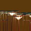Modern Station Lighting Design Featuring Metal Structure Triangular Lampshades Red White Lights