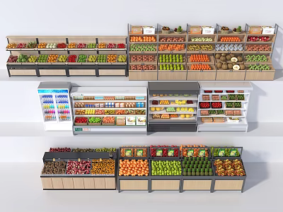 Fresh Fruit Store Interior With Various Fruit Shelves And Colorful Displays 3d model