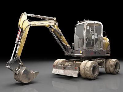 Heavy Duty Wheel Excavator As Industrial Equipment With Yellow Gray Cab And Large Bucket 3d model