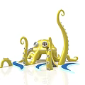 Yellow Octopus Shaped Playground Equipment With Curved Tentacles And Blue Wave Details For Kids