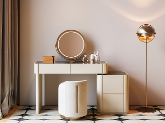 Modern Dressing Table Cream Makeup Table Stool Combination Cream Makeup Table Stool Combination 3d model