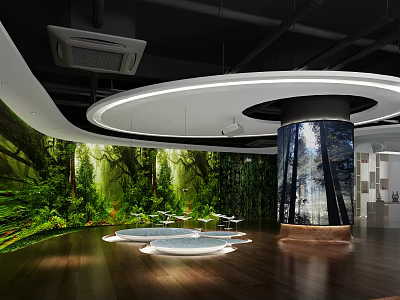 Modern Indoor Space With Green Vertical Garden And Circular Lighting Design 3d model