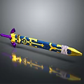 Mythical Character Weapon Sword With Purple Hilt Blue Yellow Blade And Creature Patterns 3d model