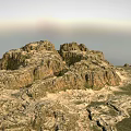 Natural Garden Landscape Design With Rocky Terrain Green Vegetation And Clear Sky