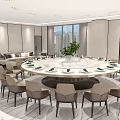 Modern Elegant Private Dining Room With Round Table Chairs Sofa And Marble Floor 3d model