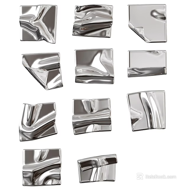 Modern Metal Wall Decor with Various Geometric Shapes and Textured Surfaces 3d model 