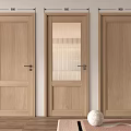 Three Modern Wooden Hinged Doors With Glass Panel And Solid Design For Home Interior 3d model
