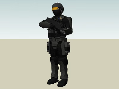 Game And Movie Character Wearing Black Tactical Uniform With Helmet And Goggles Standing With Gun 3d model