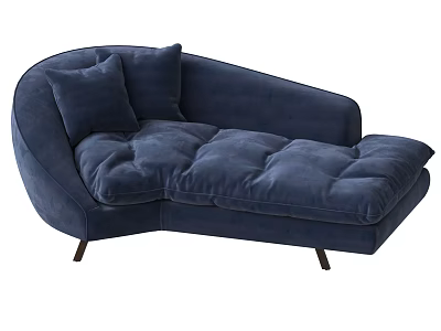 Navy Blue Velvet Chaise Lounge With Padded Cushions And Curved Design 3d model