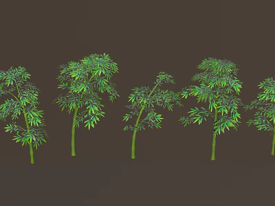 Green Bamboo in Various Shapes Arranged in a Row with Dark Brown Background 3d model