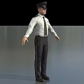 Realistic Game Movie Character In White Shirt Black Tie With Utility Belt Cap Arms Outstretched