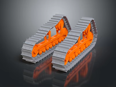 Weapon Military Vehicle Tracks With Orange Gray Structure And Mechanical Design 3d model