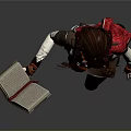 Female Adventurer In Brown Outfit Red Cape With Small Animal Companion Holding Book