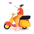 Game Movie Character Riding Orange Yellow Scooter With Red Top Yellow Pants And Bun Hairstyle