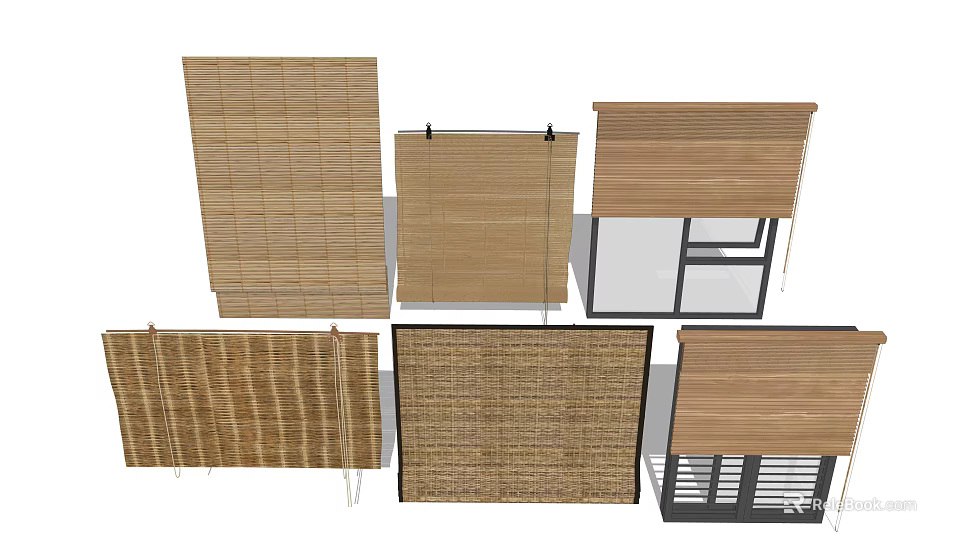 Various Wooden and Bamboo Window Blinds with Different Styles and Designs 3d model 