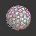 Shiny Hexagonal Pattern Sphere Featuring Geometric Design And Reflective Surface On Dark Background