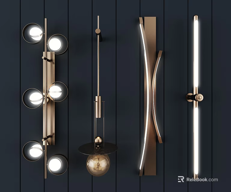 Modern Wall Lamps with Multiple Bulbs Curved Metal Frames and Striped Designs for Home Interior Decor 3d model 